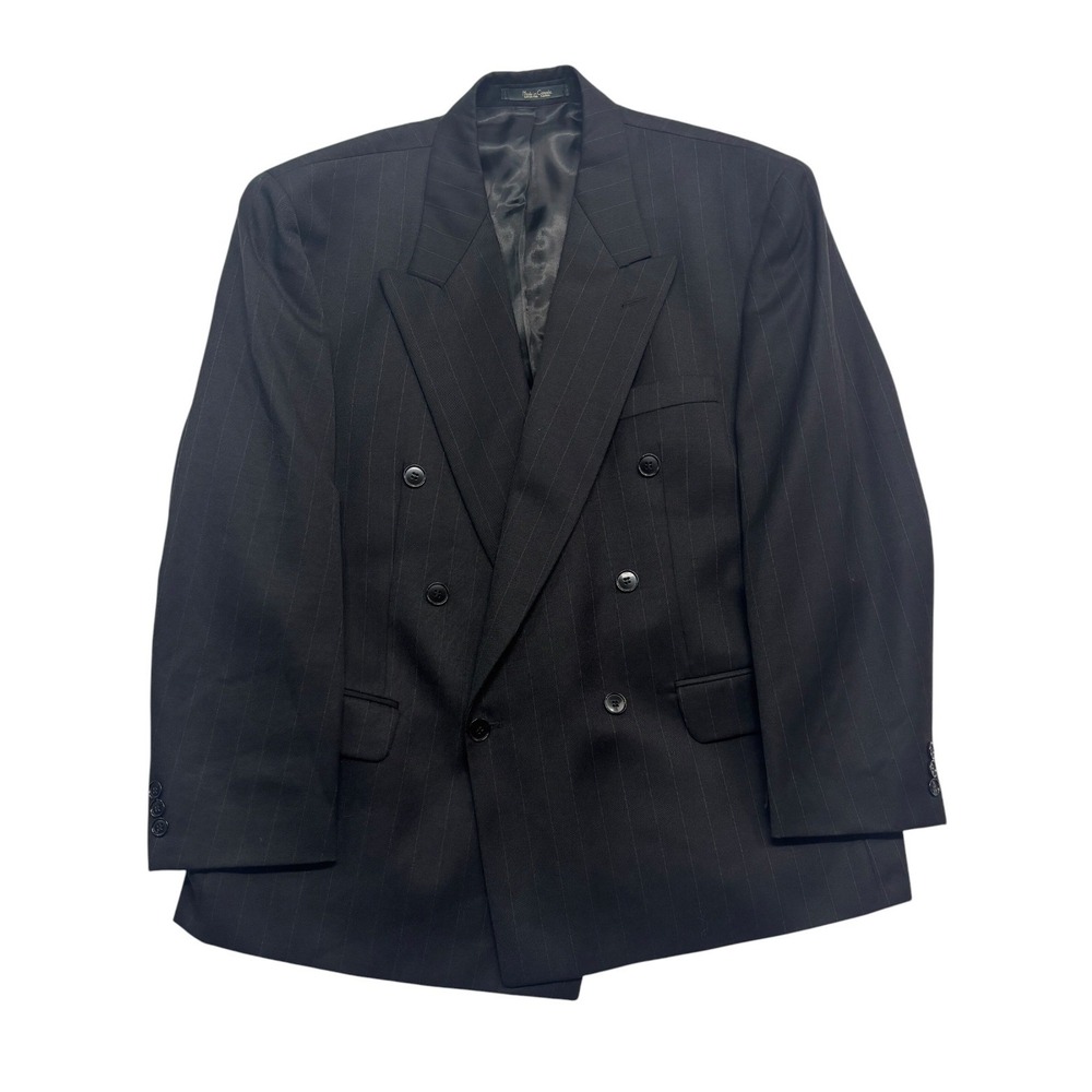 vtg 90s Charcoal Pinstripe 44S Double Breasted Blazer Jacket Sport Coat Wool